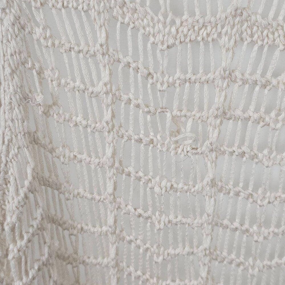 Boho Fringe Crochet Eyelet Lace Beige Longline Festival Hippy Fairy Cardigan XXL - Picture 10 of 10